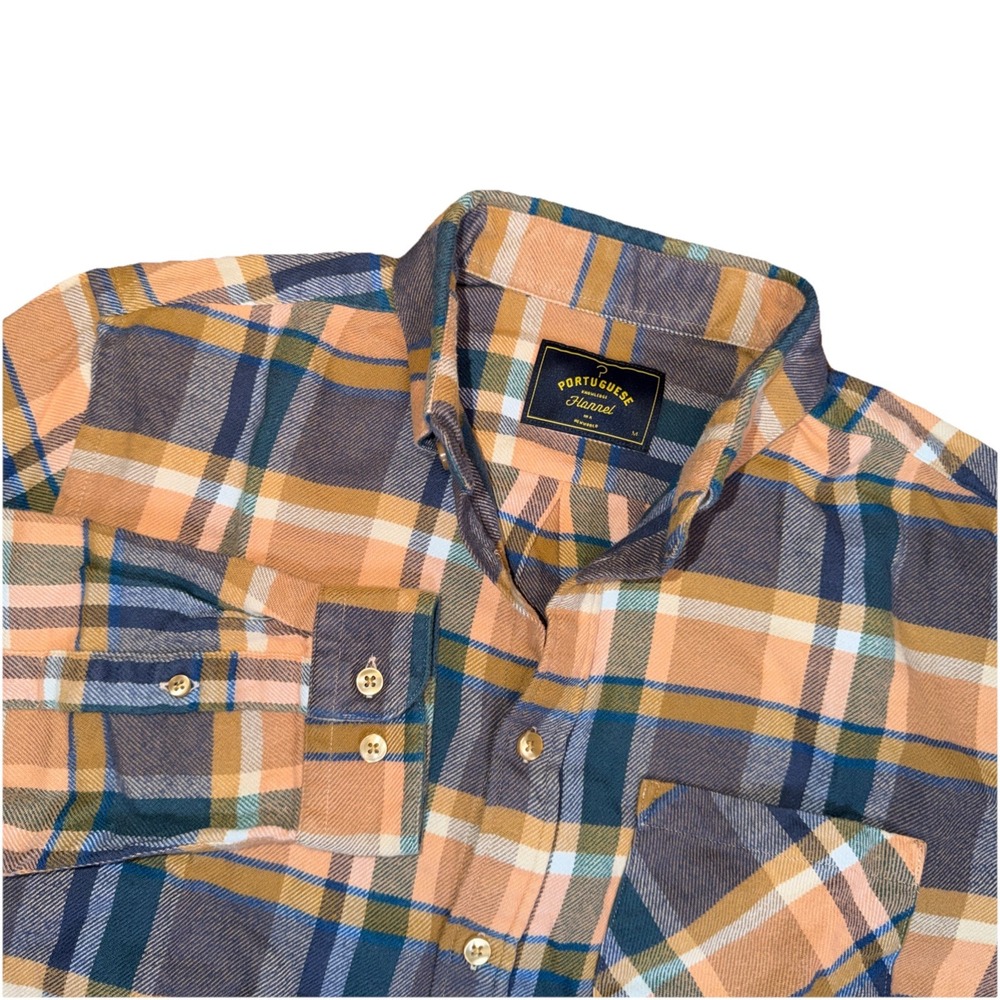 Portuguese Flannel Plaid Men's‎ Med Long Sleeve Button Up Shirt Old Style Cotton